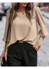 Kadın Uzun Kollu Yuvarlak Yakalı Düğmeli Ithal Krep Bluz
