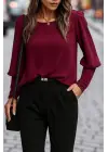 Kadın Uzun Kollu Yuvarlak Yakalı Düğmeli Ithal Krep Bluz