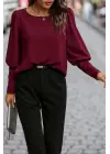 Kadın Uzun Kollu Yuvarlak Yakalı Düğmeli Ithal Krep Bluz