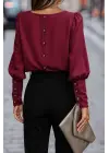 Kadın Uzun Kollu Yuvarlak Yakalı Düğmeli Ithal Krep Bluz