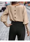 Kadın Uzun Kollu Yuvarlak Yakalı Düğmeli Ithal Krep Bluz