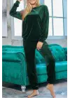 Kadın Uzun Kollu Yuvarlak Yakalı Kadife Bluz Ve Pantolon Takım