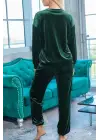 Kadın Uzun Kollu Yuvarlak Yakalı Kadife Bluz Ve Pantolon Takım