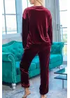Kadın Uzun Kollu Yuvarlak Yakalı Kadife Bluz Ve Pantolon Takım