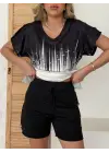 Omarı Şık V Yaka Bluz ve Şort Takımı
