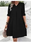 Omarı Etkileyici V Yakalı Kısa Kollu Kadın Elbise