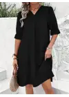 Omarı Etkileyici V Yakalı Kısa Kollu Kadın Elbise