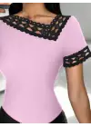 Omarı Elegan Dantel Yaka Kadın Viskon Bluzu