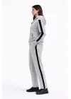 Göz Alıcı Yandan Şeritli Sweatshirt Takım - Gri