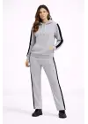 Göz Alıcı Yandan Şeritli Sweatshirt Takım - Gri