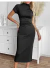 Omarı Şık Kadın Yarı Balıkçı Yaka Midi Elbise