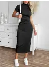 Omarı Şık Kadın Yarı Balıkçı Yaka Midi Elbise