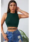 Omarı Modern Yeşil Çapraz Bağlamalı Crop Top
