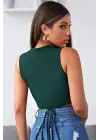Omarı Modern Yeşil Çapraz Bağlamalı Crop Top
