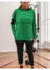 Kadın Yeşil Kapşonlu Etek Ucu Detay Arma Ters Dikiş Gorunumlu Ikili Takım