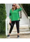 Kadın Yeşil Kapşonlu Etek Ucu Detay Arma Ters Dikiş Gorunumlu Ikili Takım