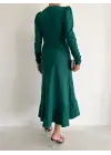 Omarı Yeşil Krep Kumaş Midi Boy Elbise