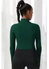 Omarı Yeşil Fermuarlı Crop Top Bluz