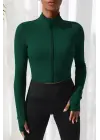 Omarı Yeşil Fermuarlı Crop Top Bluz
