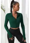 Omarı Yeşil Fermuarlı Crop Top Bluz
