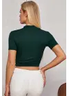 Omarı Yarım Fermuarlı Yeşil Crop Top Bluz