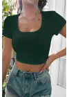 Omarı Yeşil Yarım Kol Crop Top Bluz