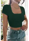 Omarı Yeşil Yarım Kol Crop Top Bluz