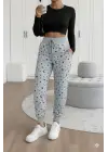 Kadın Yüksek Bel Bağcıklı Desenli Iki Iplik Pantolon