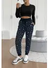 Kadın Yüksek Bel Bağcıklı Desenli Iki Iplik Pantolon