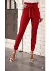 Kadın Yüksek Bel Beli Fırfırlı önden Bağlamalı Ithal Krep Pantolon