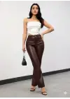 Kadın Yüksek Bel Cepli Deri Pantolon