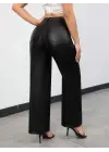 Kadın Yüksek Bel Cepli Deri Pantolon