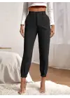 Kadın Yüksek Bel Cepli Paçası Lastikli Ithal Krep Pantolon