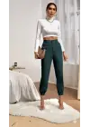Kadın Yüksek Bel Cepli Paçası Lastikli Ithal Krep Pantolon