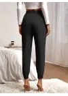 Kadın Yüksek Bel Cepli Paçası Lastikli Ithal Krep Pantolon