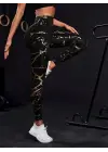 Kadın Yüksek Bel Desenli Spor Tayt Kadın Giyim