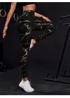 Omarı Yüksek Bel Desenli Spor Tayt Modası