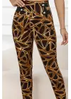 Kadın Yüksek Bel Kaz Ayağı Desenli Yan şerit Düğme Detaylı Dalgıç Pantolon