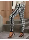 Kadın Yüksek Bel Kaz Ayağı Desenli Yanları şeritli Dalgıç Pantolon