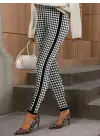 Kadın Yüksek Bel Kaz Ayağı Desenli Yanları şeritli Dalgıç Pantolon