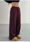 Kadın Yüksek Bel Lastikli Bağcıklı Geniş Kesim Dalgıç Mürdüm Pantolon