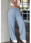 Kadın Yüksek Bel Lastikli Bağcıklı Kot Pantolon