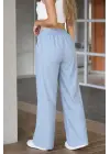 Kadın Yüksek Bel Lastikli Bağcıklı Kot Pantolon