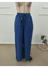 Kadın Yüksek Bel Lastikli Bağcıklı Kot Pantolon