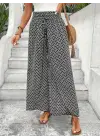 Kadın Yüksek Bel Lastikli önden Iki Parçalı Desenli Bürümcük Pantolon
