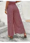Kadın Yüksek Bel Lastikli önden Iki Parçalı Desenli Bürümcük Pantolon