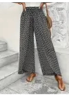 Kadın Yüksek Bel Lastikli önden Iki Parçalı Desenli Bürümcük Pantolon