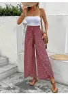Kadın Yüksek Bel Lastikli önden Iki Parçalı Desenli Bürümcük Pantolon