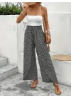 Kadın Yüksek Bel Lastikli önden Iki Parçalı Desenli Bürümcük Pantolon