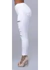 Kadın Yüksek Bel Lazer Yırtık Desenli Kot Pantolon